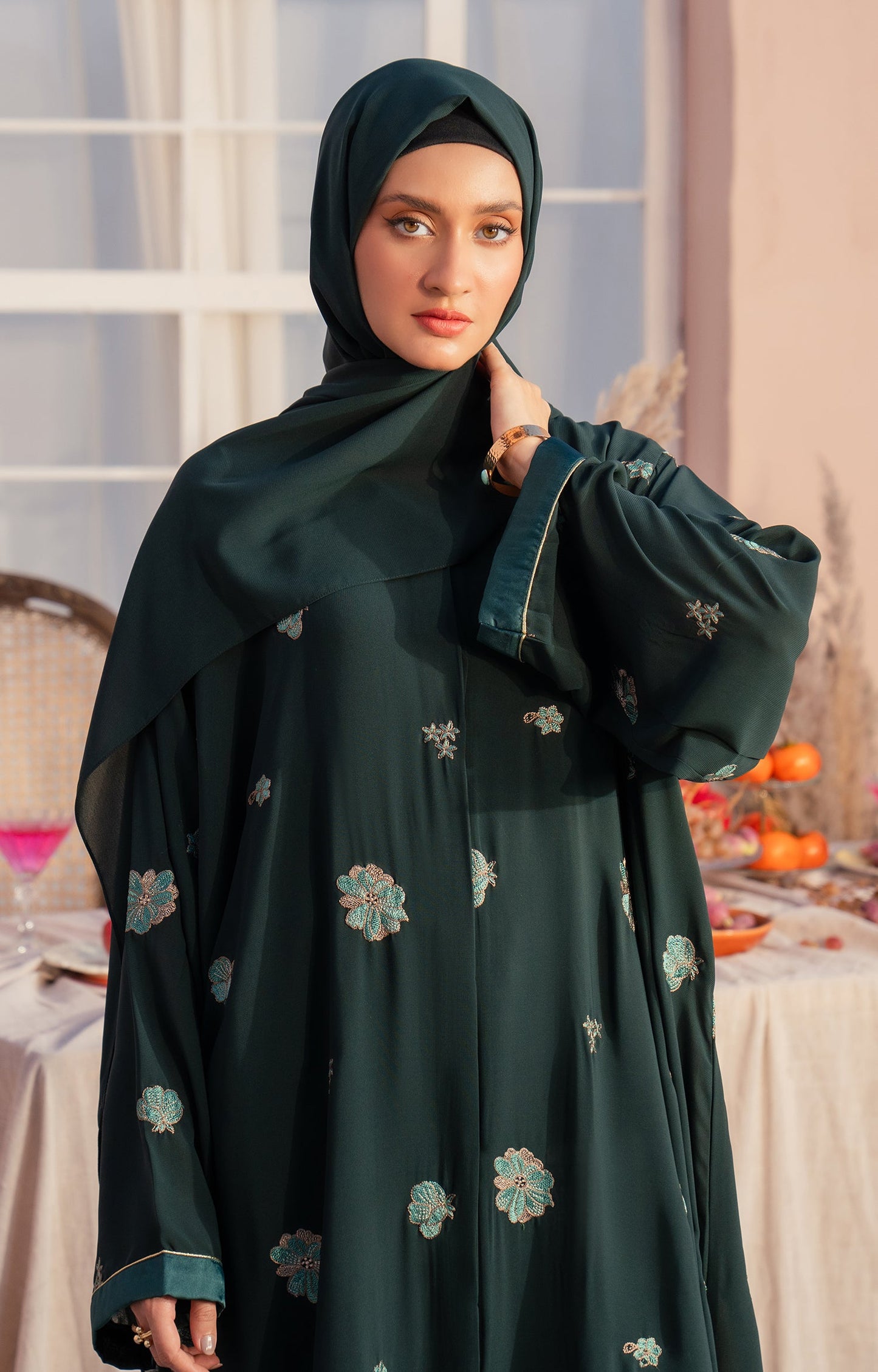 Hareer - PRISTINE GREEN FRONT OPEN ABAYA