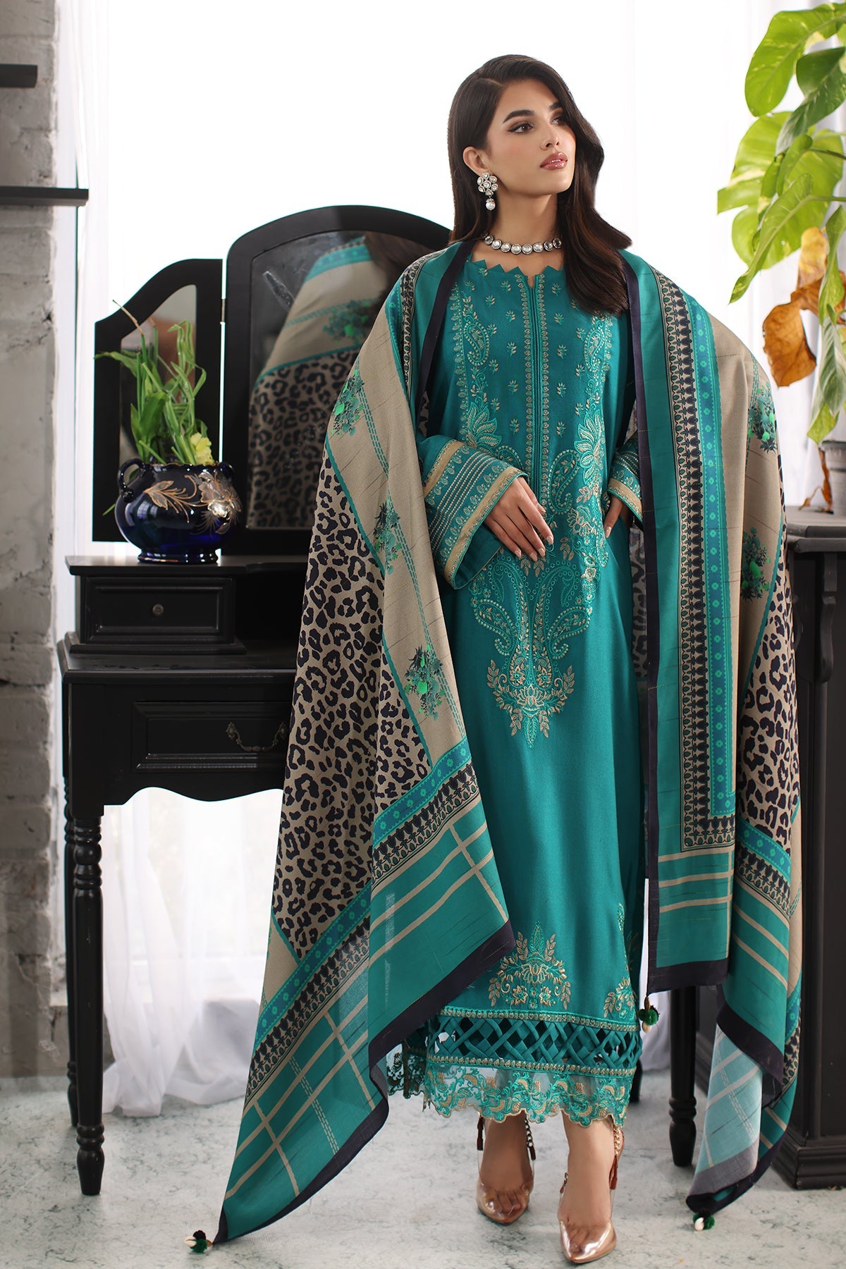 Charizma - 3-PC Unstitched Embroidered Leather with Printed Wool Shawl PS3-16