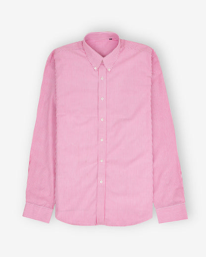 Casual Luxe Pink Striped Button-Down Shirt