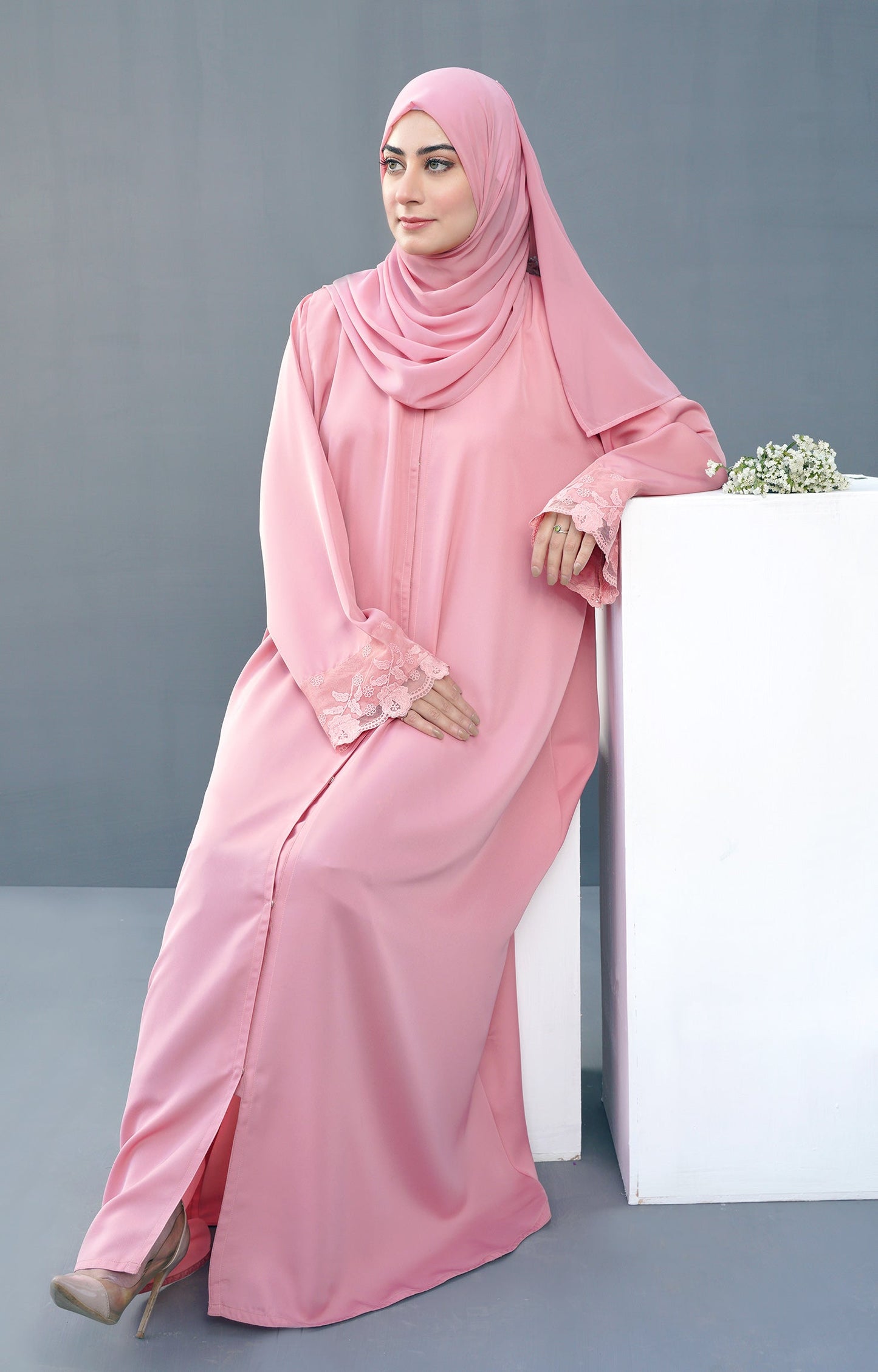 Hareer - Camellia Pink Front Open Abaya