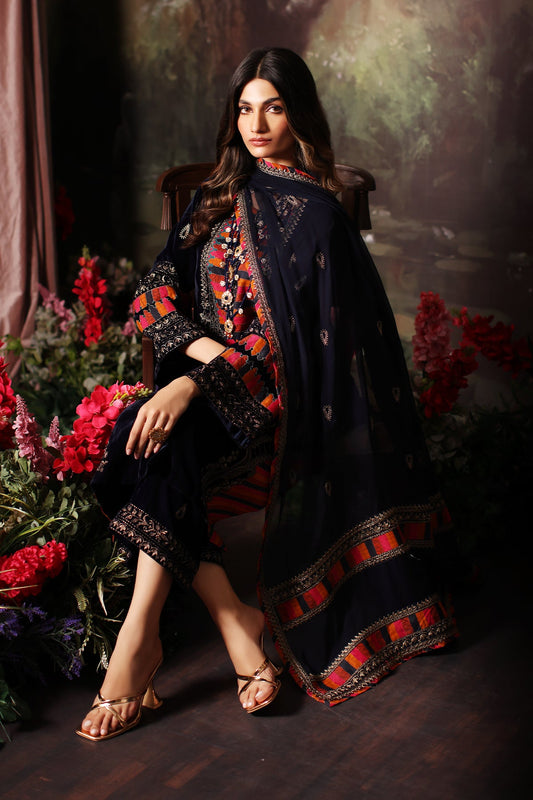 Charizma - 3 Pc Unstitched Embroidered Velvet With Embroidered Chiffon Dupatta CVT3-07