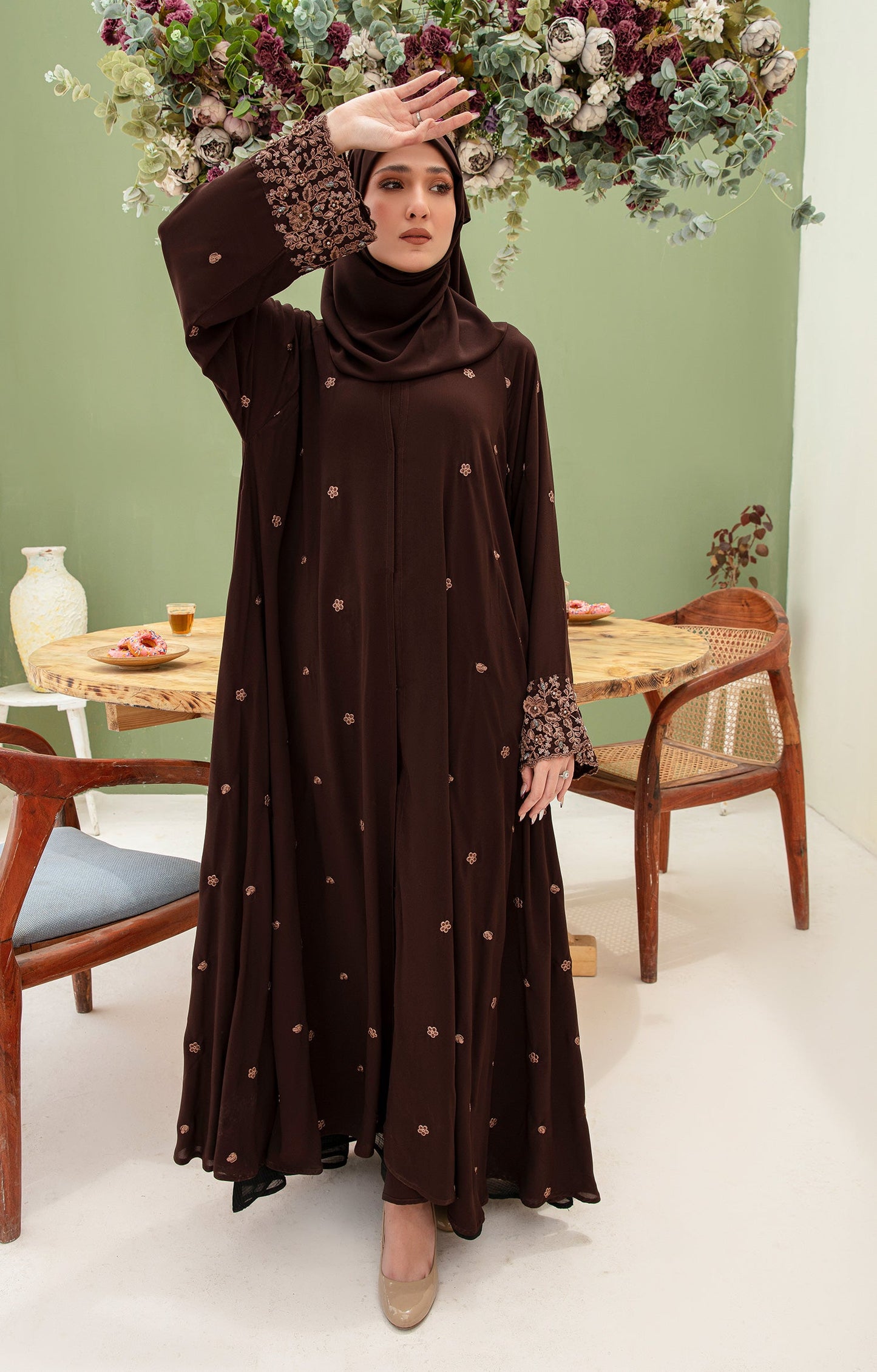 Hareer - CAMELLIA EMBRIODERED FRONT OPEN ABAYA