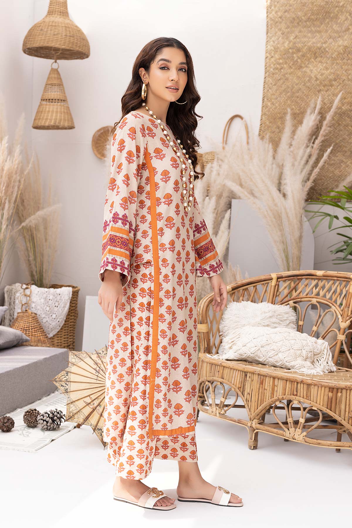 Charizma - 2-Pc Digital Printed Khadder Long Shirt With Qlot Trouser CPM22-108 A