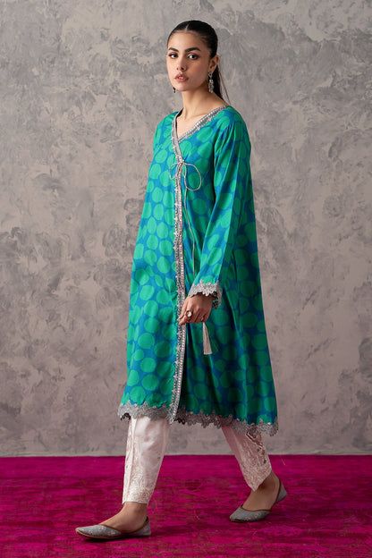 Charizma - 2-PC Raw-Silk Printed Shirt with Trouser CNP-3-242 (SEA-GREEN)