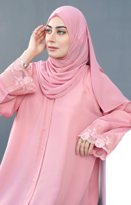 Hareer - Camellia Pink Front Open Abaya