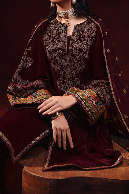 Charizma - 3-PC Embroidered Velvet Shirt with Chiffon Dupatta and Trouser VVT-3-206