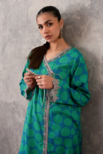 Charizma - 2-PC Raw-Silk Printed Shirt with Trouser CNP-3-242 (SEA-GREEN)