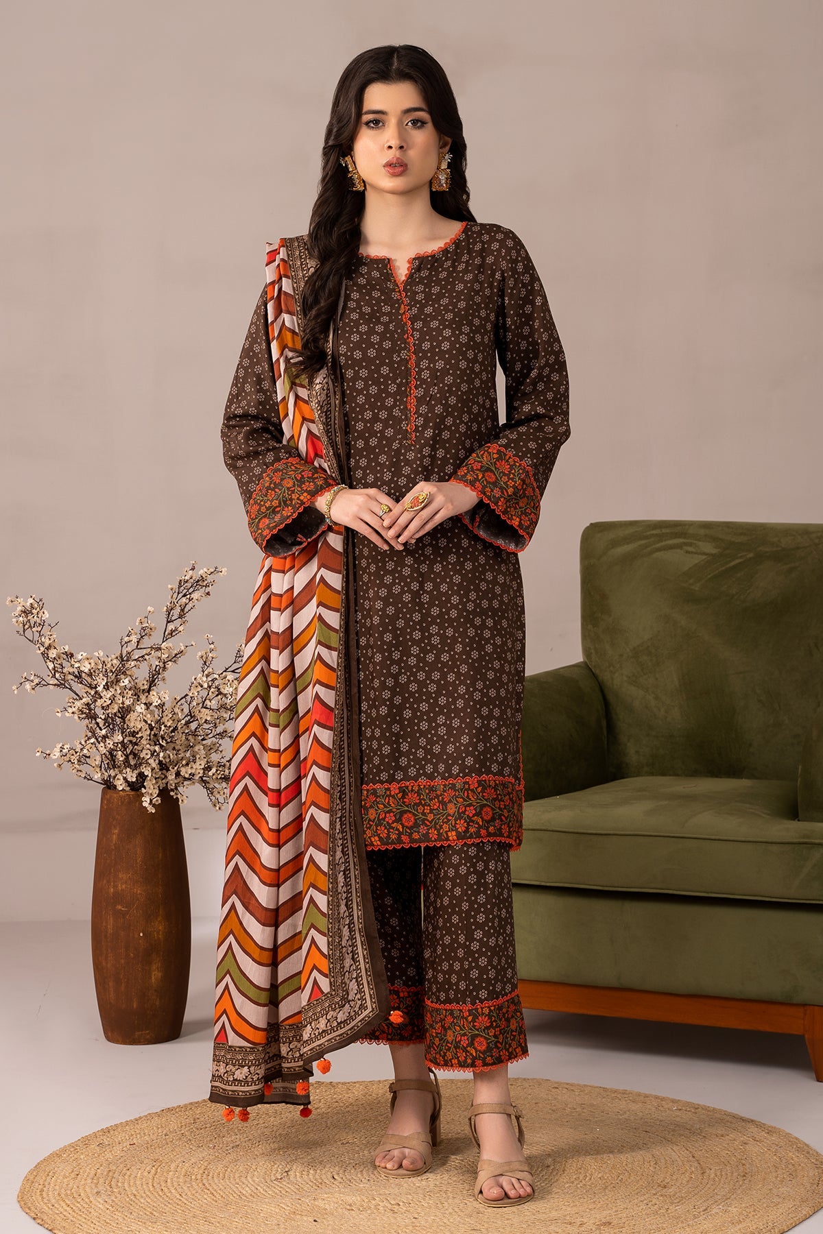 3-PC Printed Staple Shirt with Staple Dupatta and Trouser NYS4-03