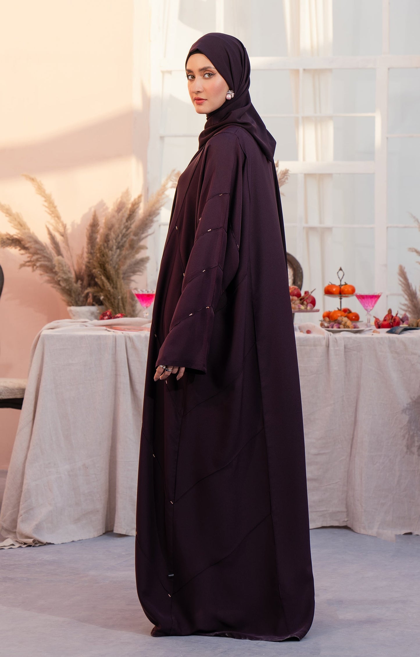 Hareer - ORIANE PLUM FRONT OPEN ABAYA