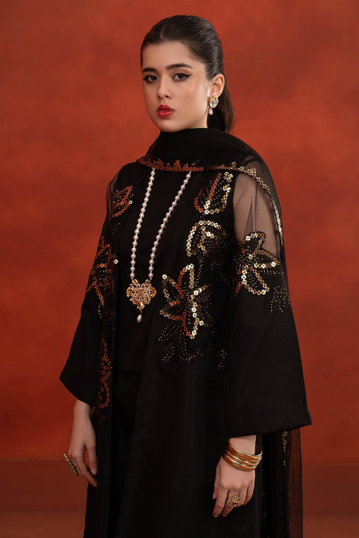 Charizma - 3-PC Embroidered Satan Shirt with Embroidered Net Dupatta and Trouser CMA-3-261