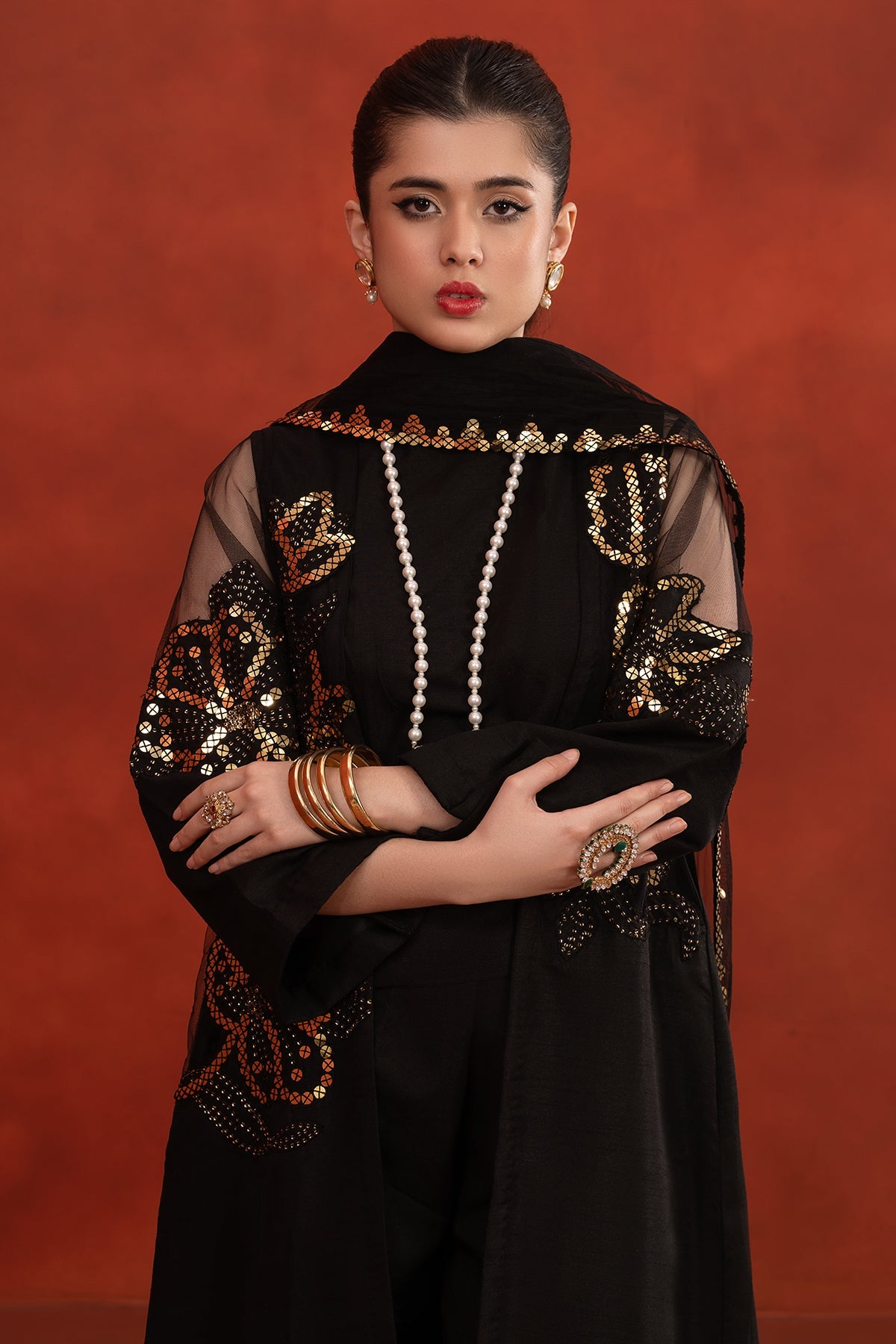 Charizma - 3-PC Embroidered Satan Shirt with Embroidered Net Dupatta and Trouser CMA-3-261