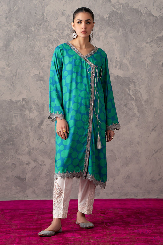 2-PC Raw-Silk Printed Shirt with Trouser CNP-3-242 (SEA-GREEN)