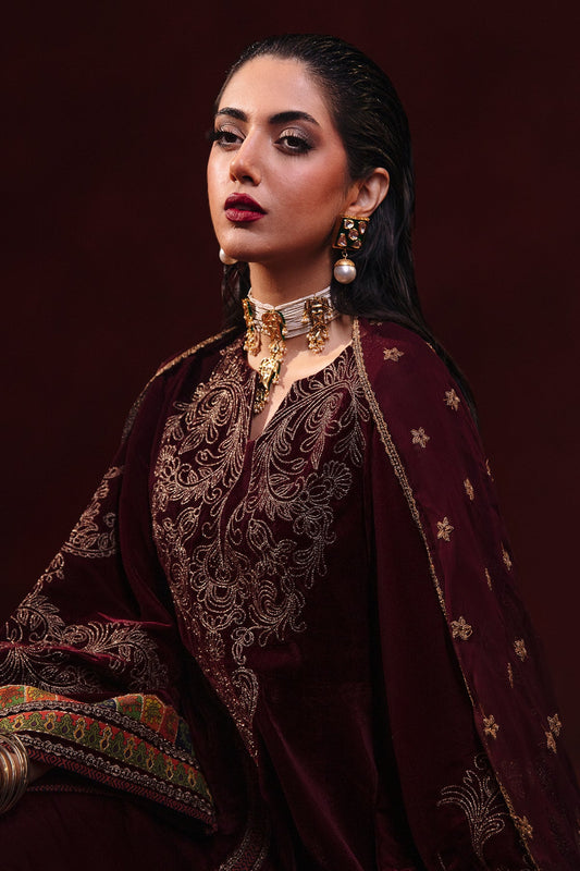 Charizma - 3-PC Embroidered Velvet Shirt with Chiffon Dupatta and Trouser VVT-3-206