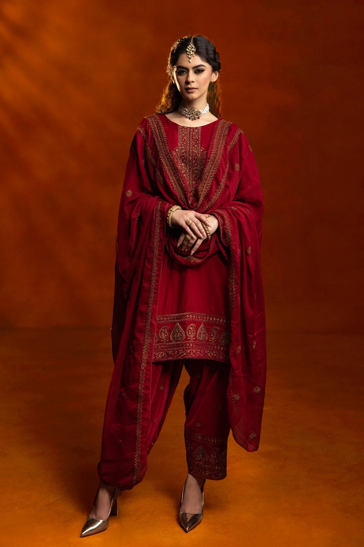 Charizma - 3-PC Embroidered Velvet Shirt with Embroidered Chiffon Dupatta and Trouser VVT-3-209