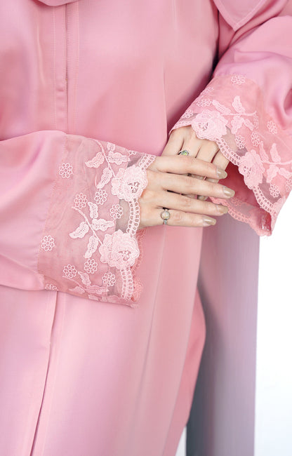 Hareer - Camellia Pink Front Open Abaya