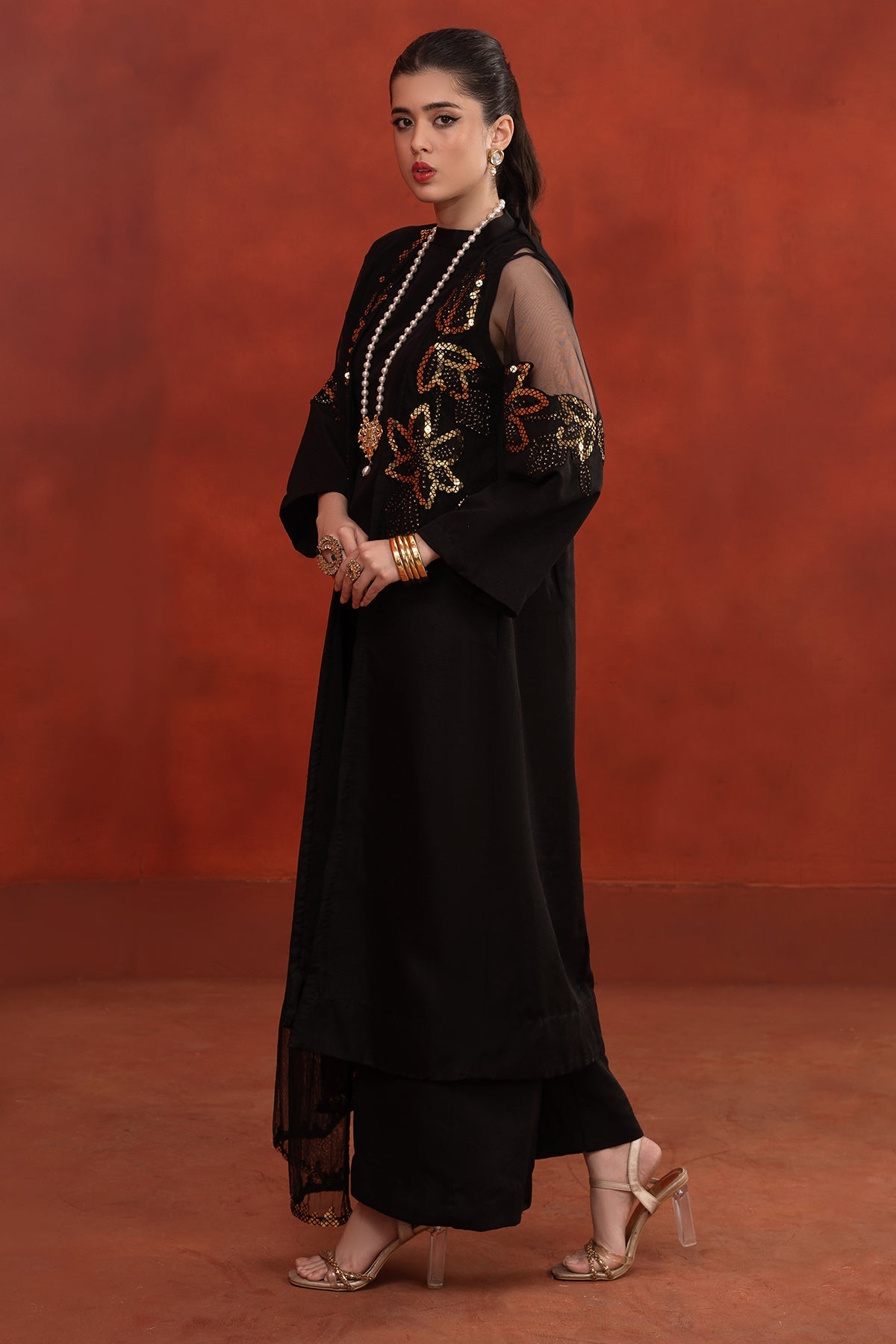 Charizma - 3-PC Embroidered Satan Shirt with Embroidered Net Dupatta and Trouser CMA-3-261