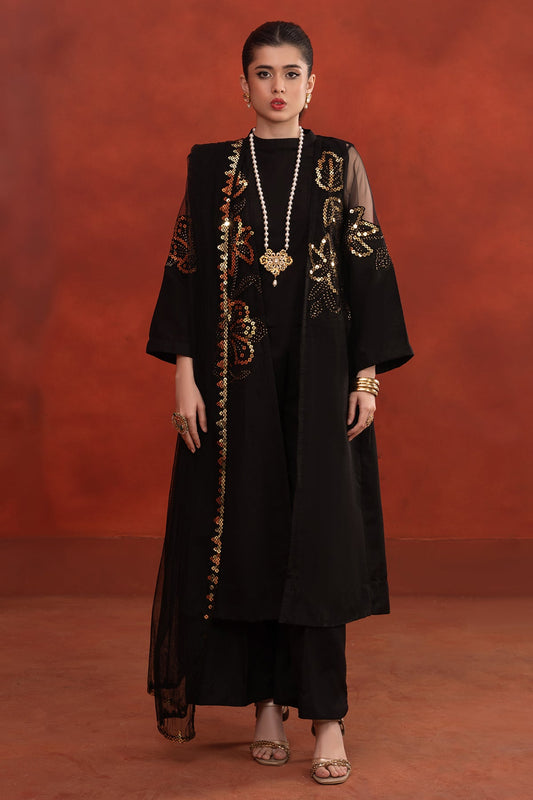 3-PC Embroidered Satan Shirt with Embroidered Net Dupatta and Trouser CMA-3-261