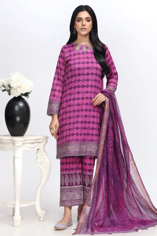 3-PC Printed Lawn Shirt with Cotton Trouser and Zari Dupatta CPS3-51