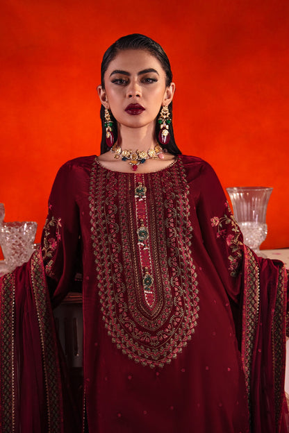 Charizma - 3-PC Embroidered Velvet Shirt with Embroidered Chiffon Dupatta and Trouser VVT-3-201