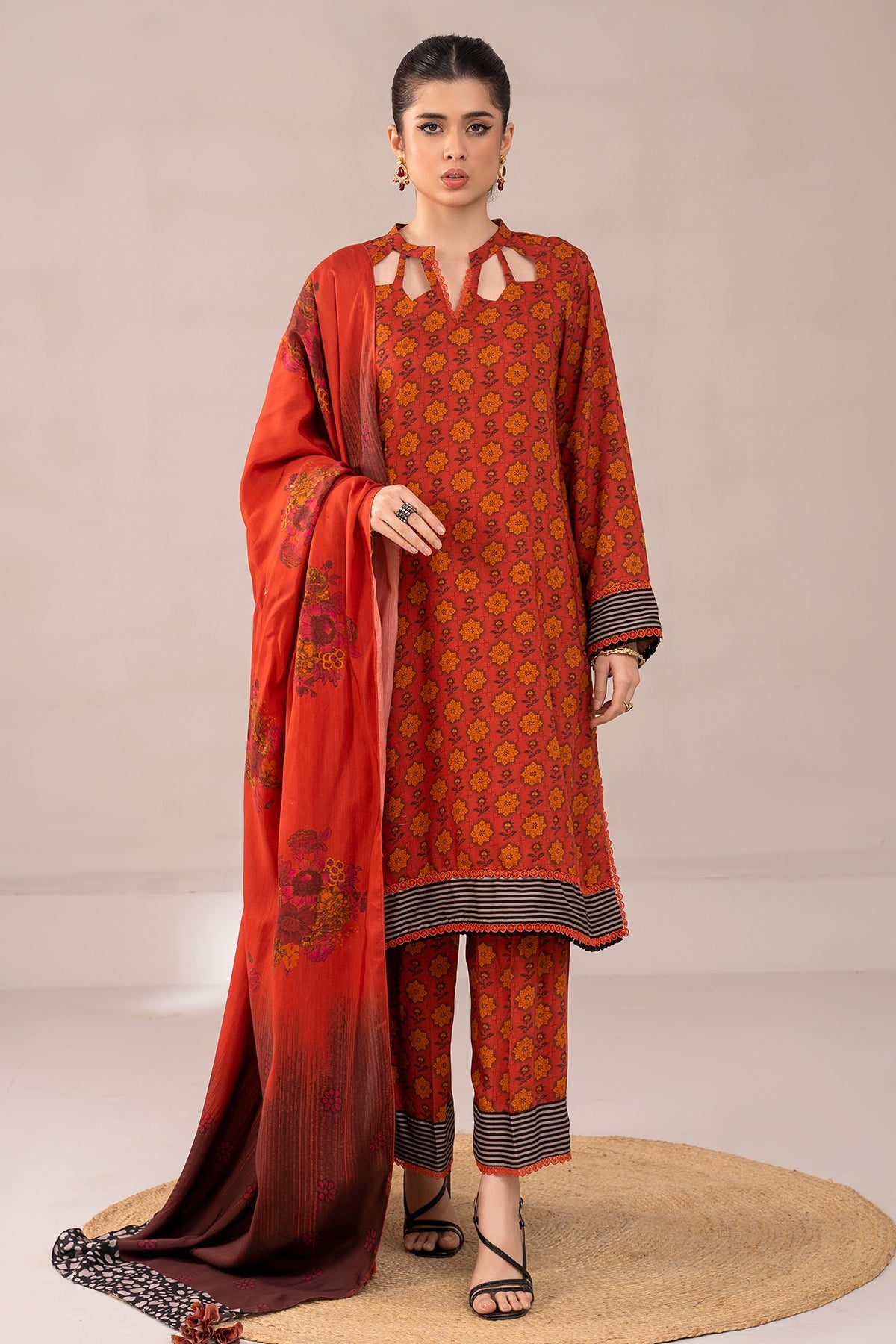 3-PC Printed Staple Shirt with Staple Dupatta and Trouser NYS4-01