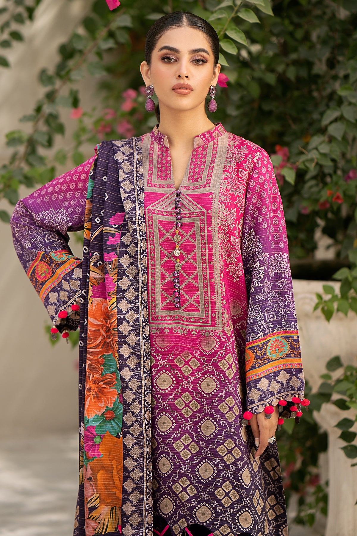 Charizma - 3-Pc Charizma Unstitched Linen Slub with Printed Wool Shawl CPW3-26