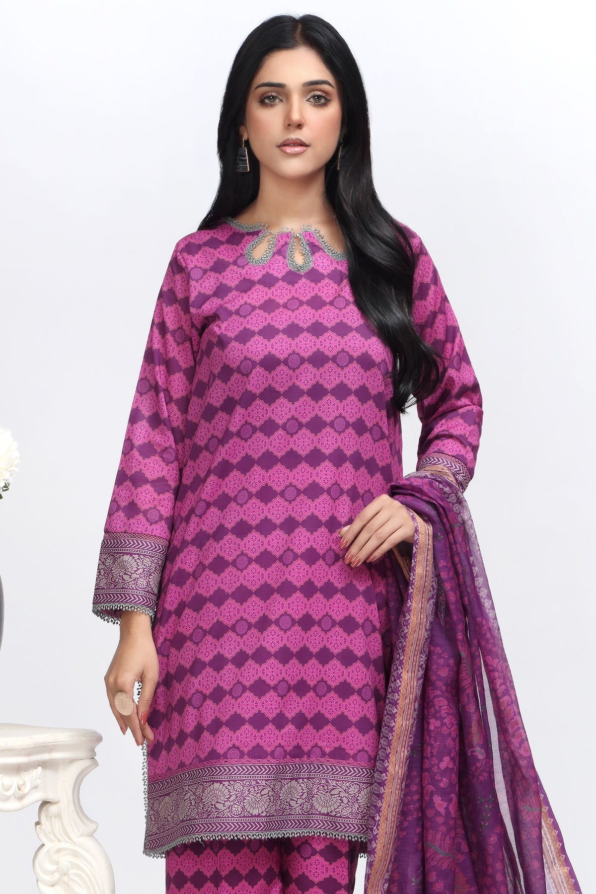 Charizma - 3-PC Printed Lawn Shirt with Cotton Trouser and Zari Dupatta CPS3-51