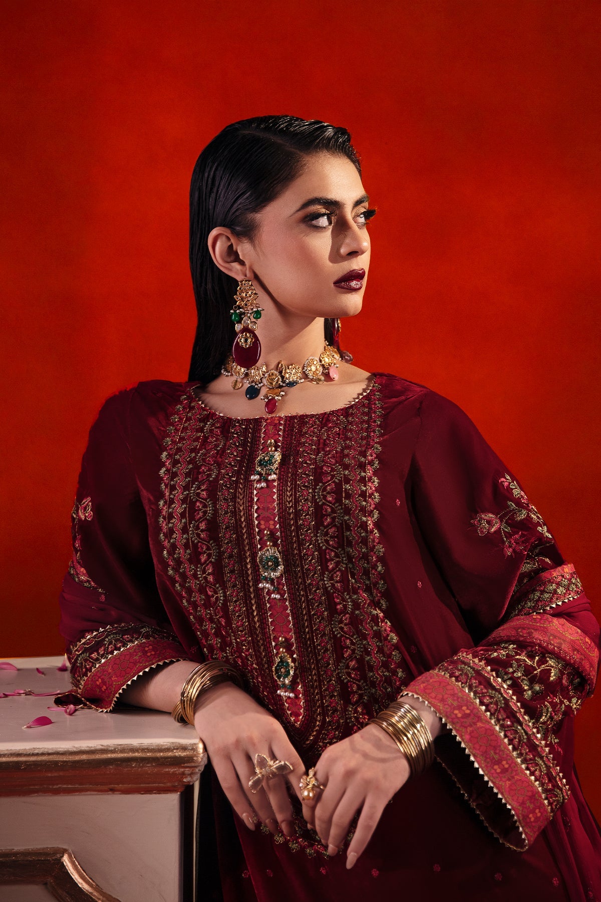 Charizma - 3-PC Embroidered Velvet Shirt with Embroidered Chiffon Dupatta and Trouser VVT-3-201