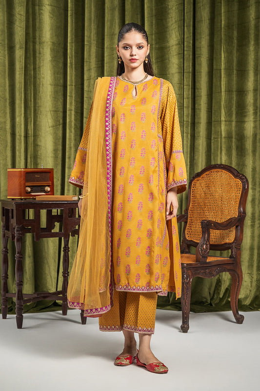 3-PC Silk Printed Shirt with Organza Dupatta and Trouser CMA-3-204