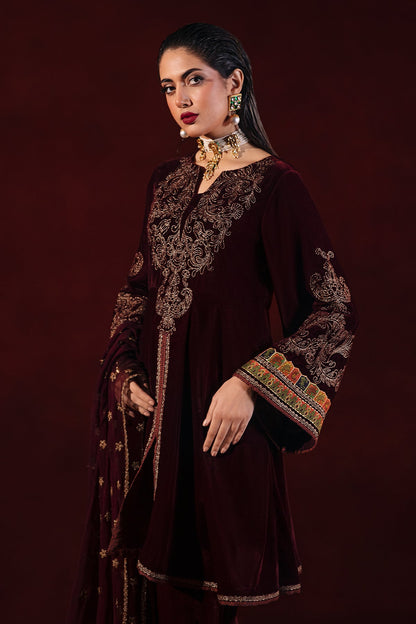 Charizma - 3-PC Embroidered Velvet Shirt with Chiffon Dupatta and Trouser VVT-3-206