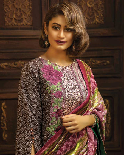 Adan's Libas - BROWN - Printed & Embroidered Khaddar With Plush Shawl