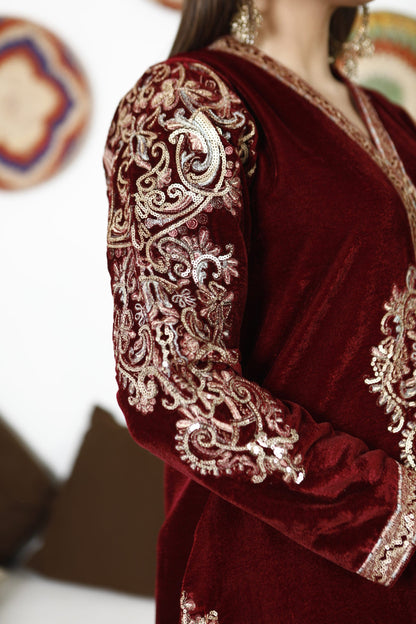 Ellena - 3-PC Stitched Velvet Suit