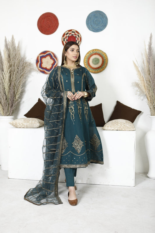 Ellena - 3-PC Stitched Paper Cotton Suit