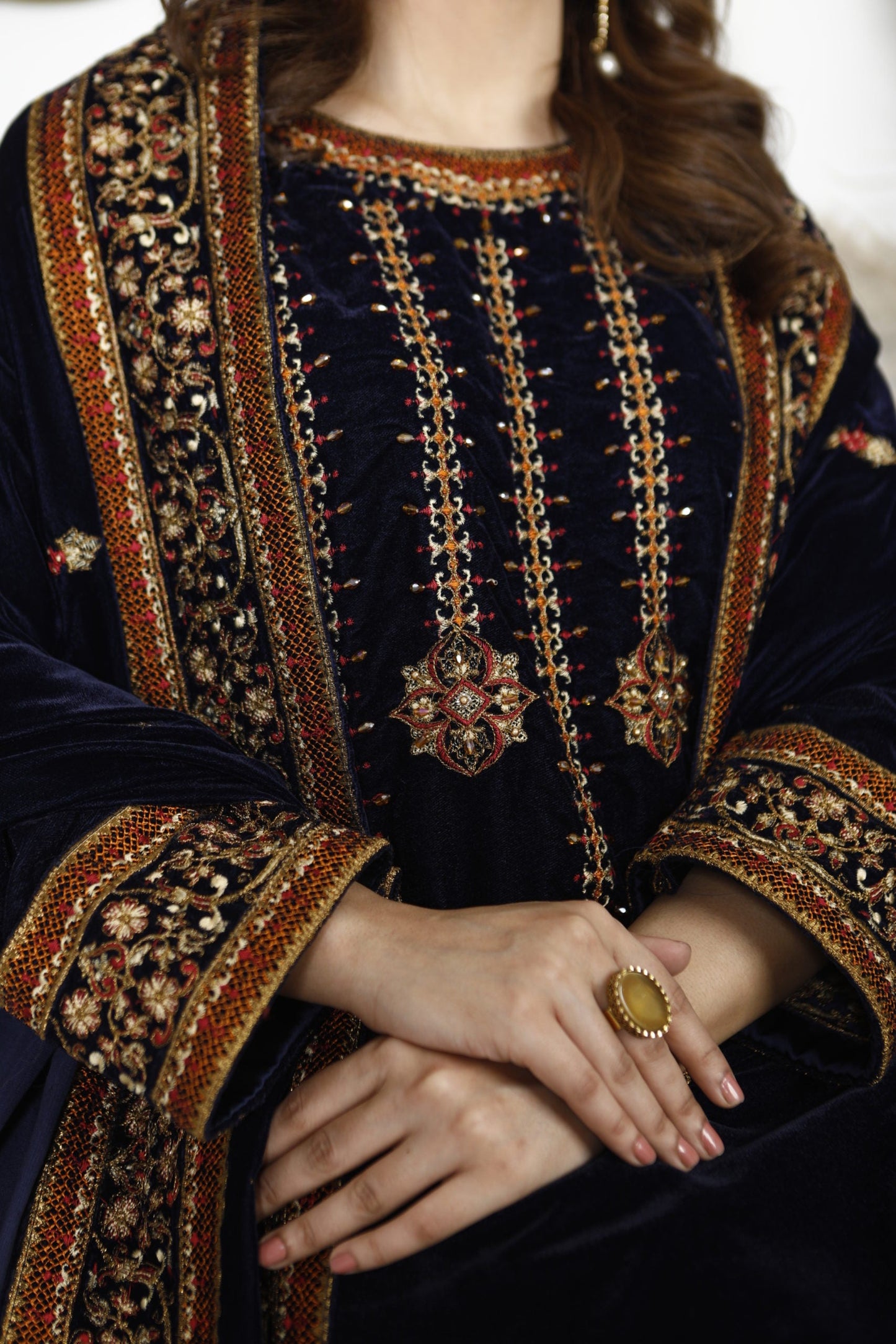 Ellena - 3-PC Stitched Velvet Suit