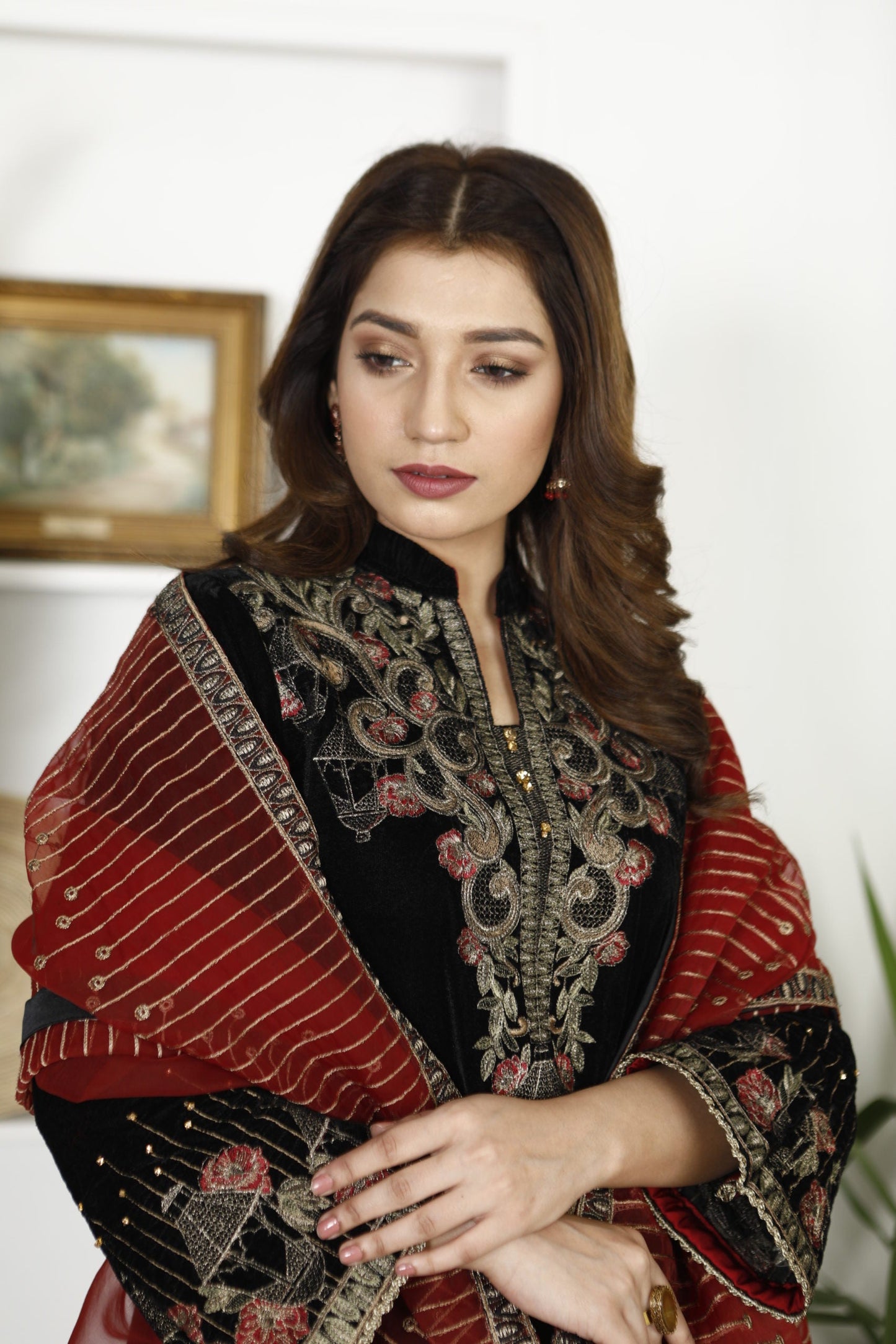 Ellena - 3-PC Stitched Velvet Suit