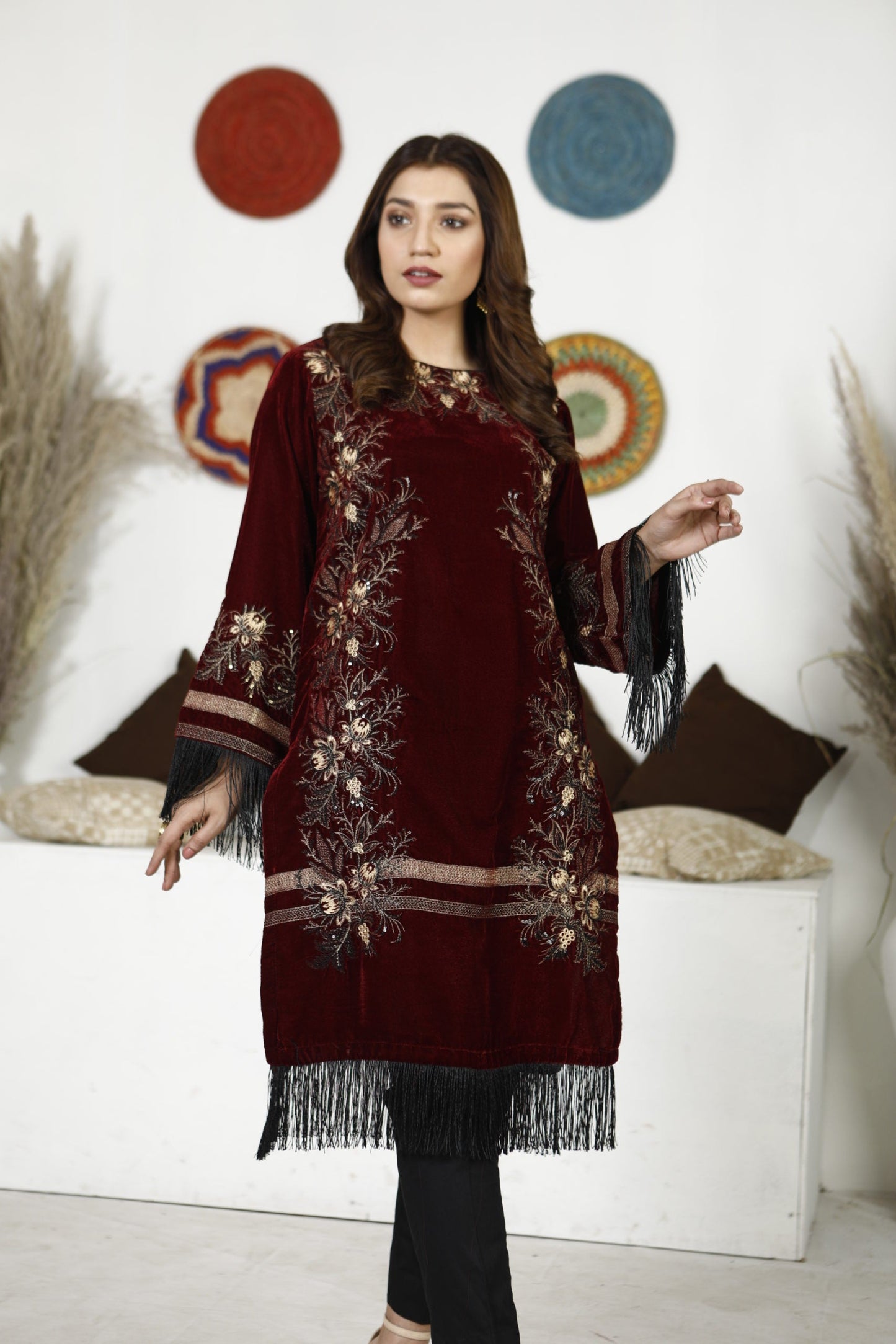 Ellena - 1-PC Kurti Stitched Velvet Suit
