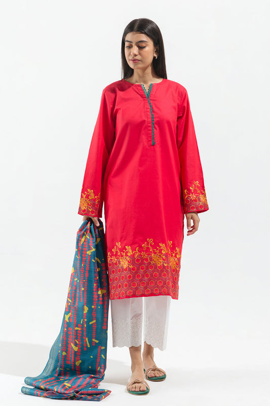 Beechtree - Embroidered Shirt With Dupatta