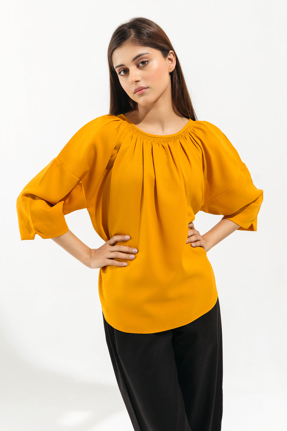 Beechtree - Mustard Smocking Top