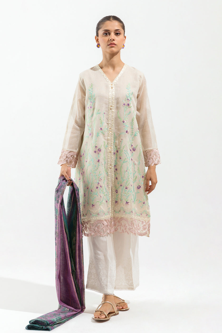 Beechtree - Embroidered Shirt With Dupatta