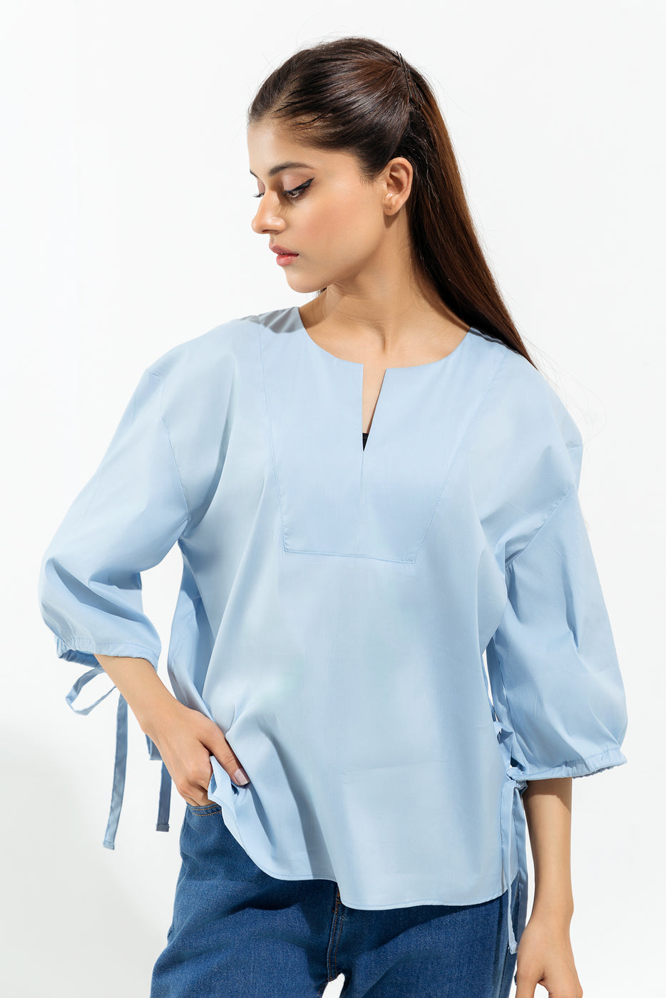 Beechtree - Light Blue Slit Cut Top