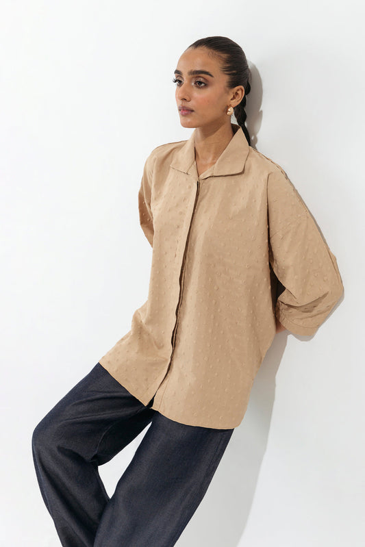 Beechtree - Beige Textured Button Down Shirt
