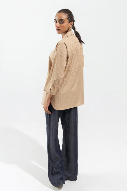 Beechtree - Beige Textured Button Down Shirt