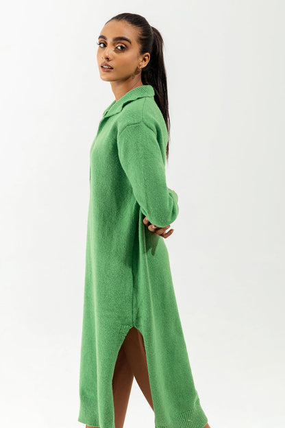 Beechtree - Bright Green Collared Long Sweater Dress