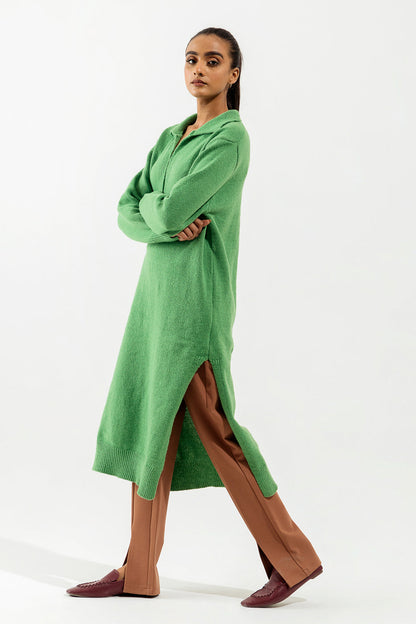 Beechtree - Bright Green Collared Long Sweater Dress