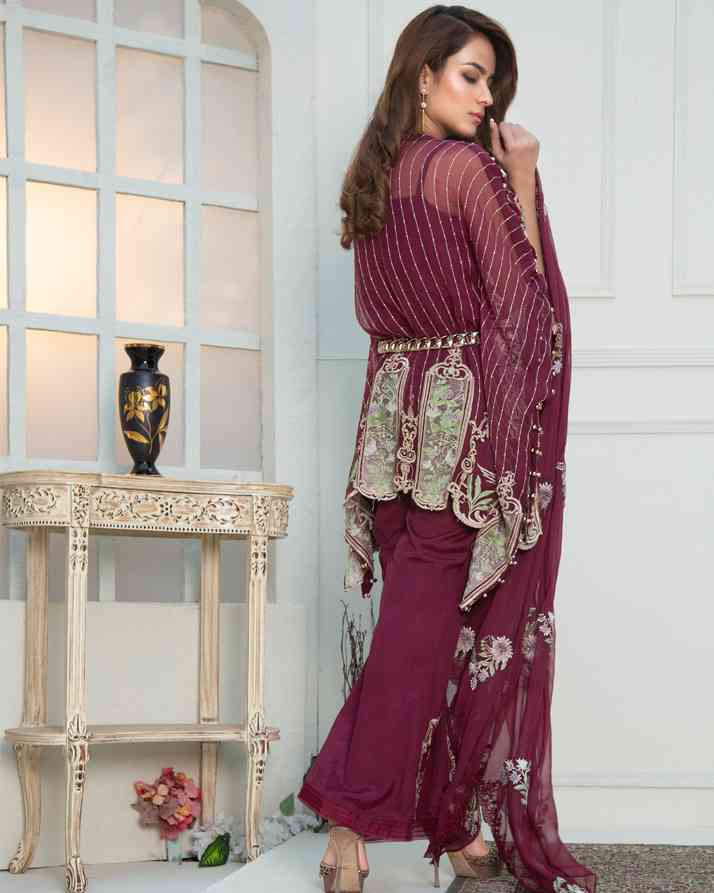 Adan's Libas - Burgundy Desire (Embroidered Chiffon 3 Piece)