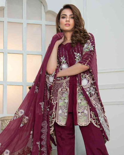 Adan's Libas - Burgundy Desire (Embroidered Chiffon 3 Piece)