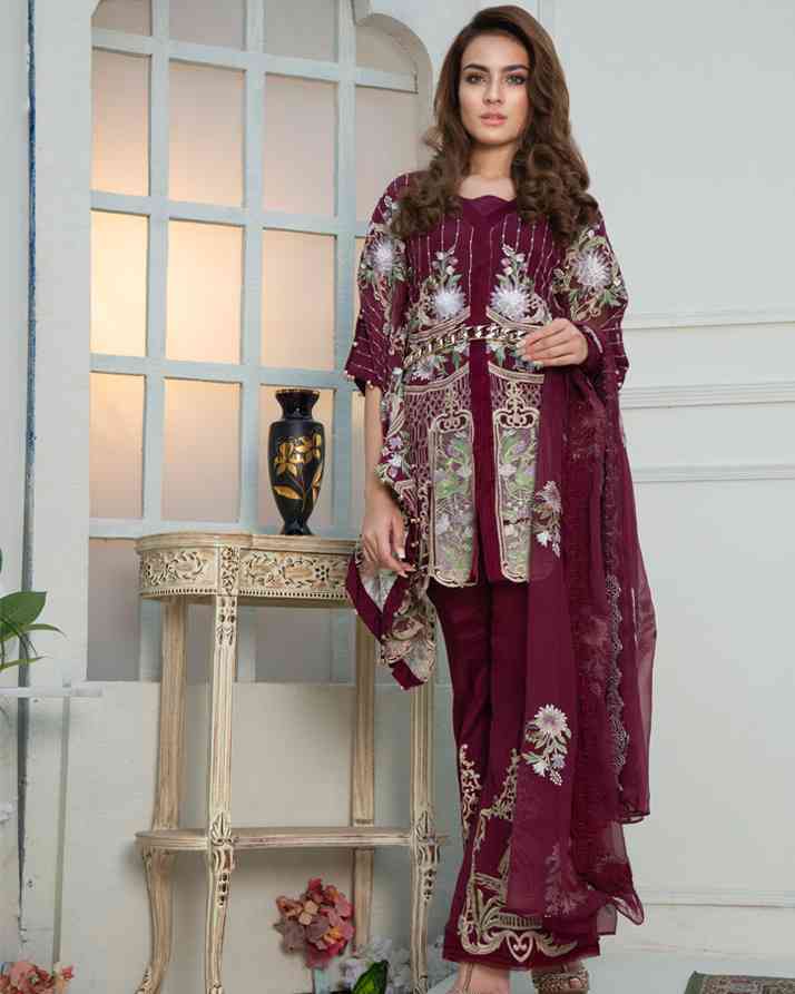 Adan's Libas - Burgundy Desire (Embroidered Chiffon 3 Piece)