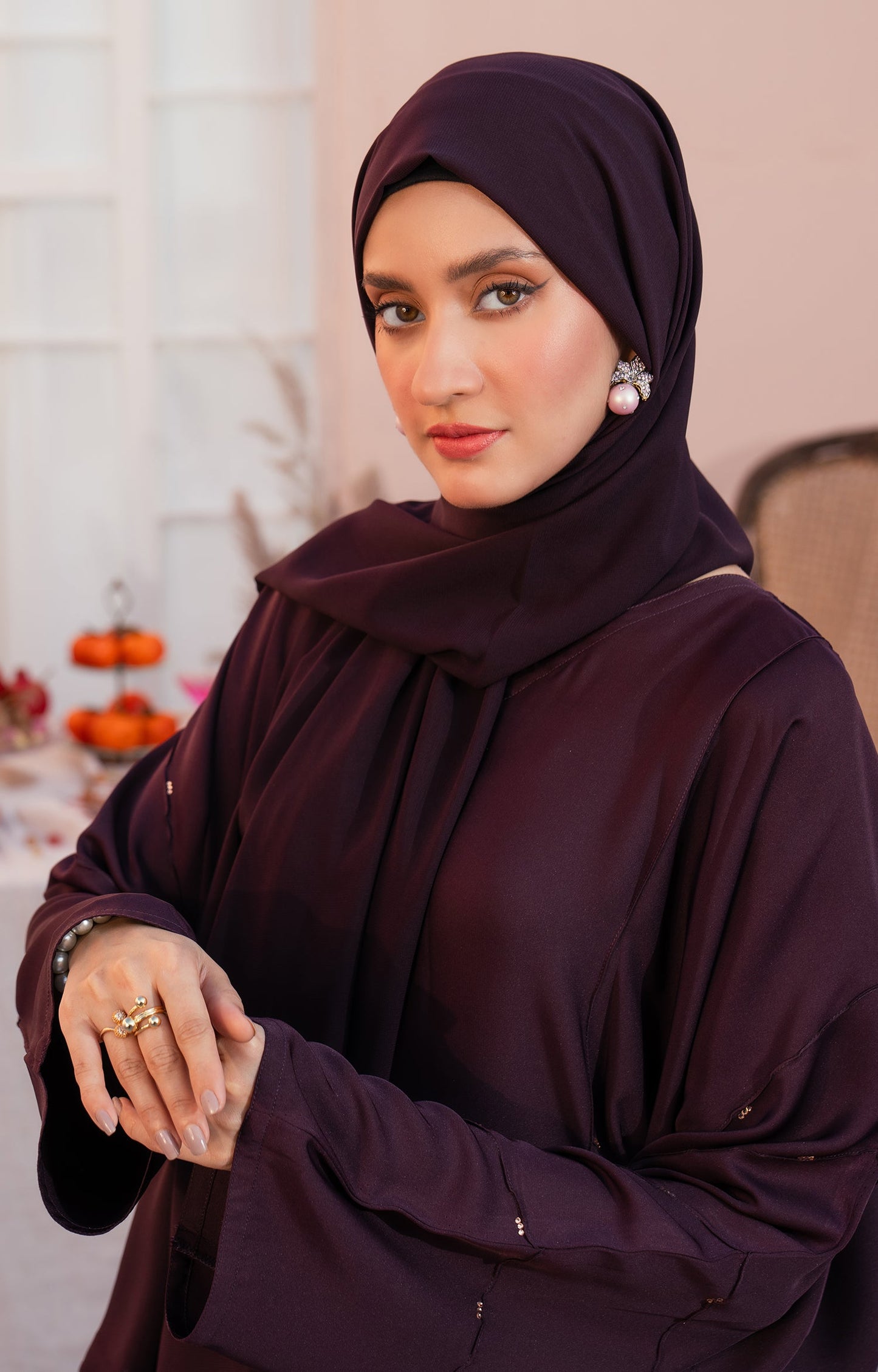 Hareer - ORIANE PLUM FRONT OPEN ABAYA