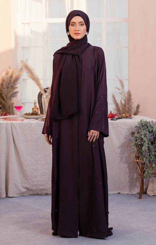 Hareer - ORIANE PLUM FRONT OPEN ABAYA