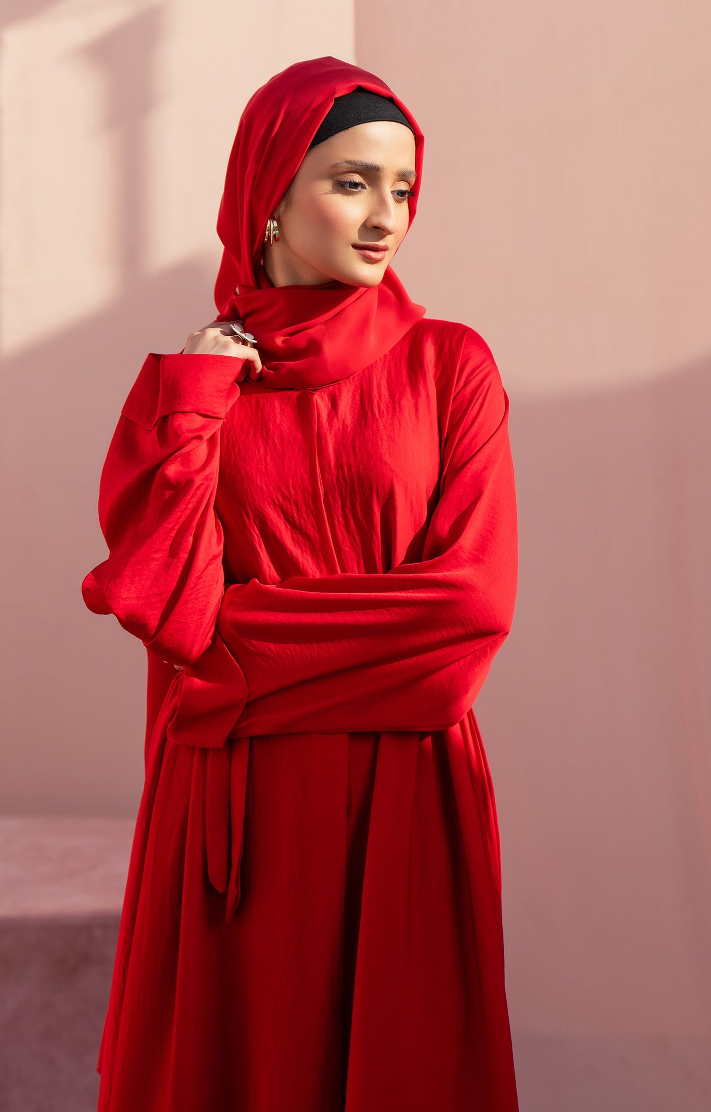 Hareer - RED BLUSH FRONT OPEN ABAYA