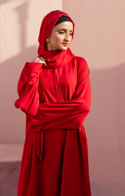 Hareer - RED BLUSH FRONT OPEN ABAYA